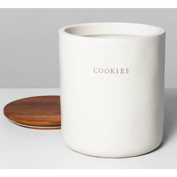 Hearth & Hand Magnolia Cookie Jar Canister Stoneware with Wood Lid - Picture 2 of 8